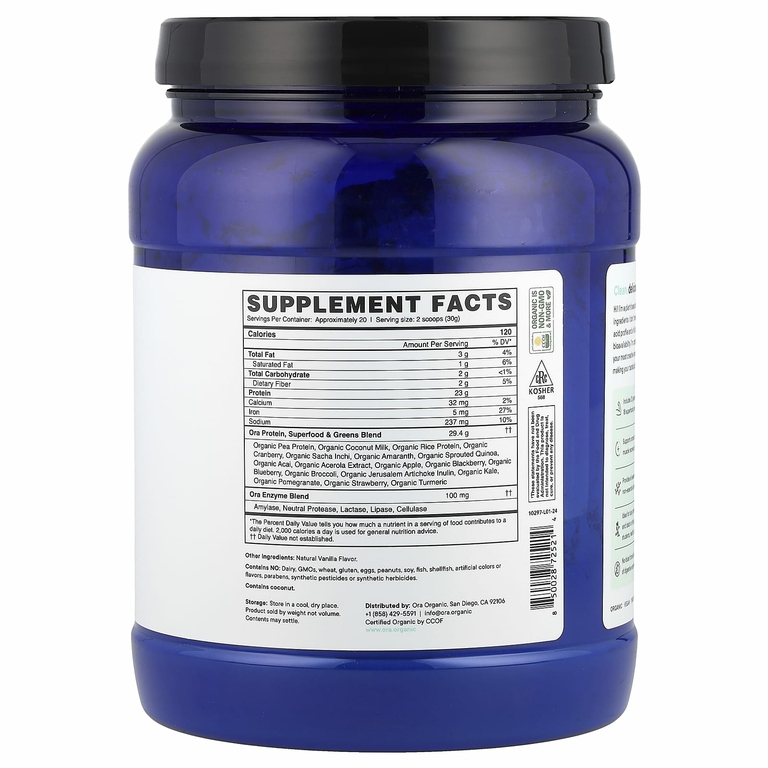 Ora, So Lean & So Clean, ежедневный суперпродукт из растительного белка, несладкий, 594 г (20,9 унции)