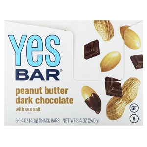 Yes Bar, батончик-снек, темный шоколад с арахисовой пастой и морской солью, 6 батончиков по 40 г (1,4 унции)