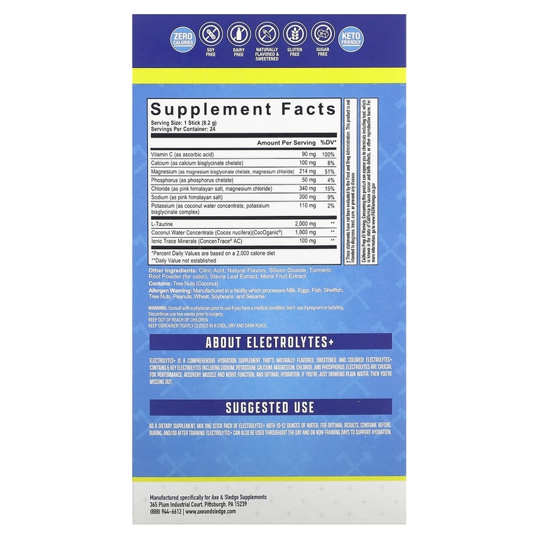 Axe & Sledge Supplements, Electrolytes+, лимон и лайм, 24 пакетика по 8,2 г (0,29 унции) (Товар снят с продажи) 