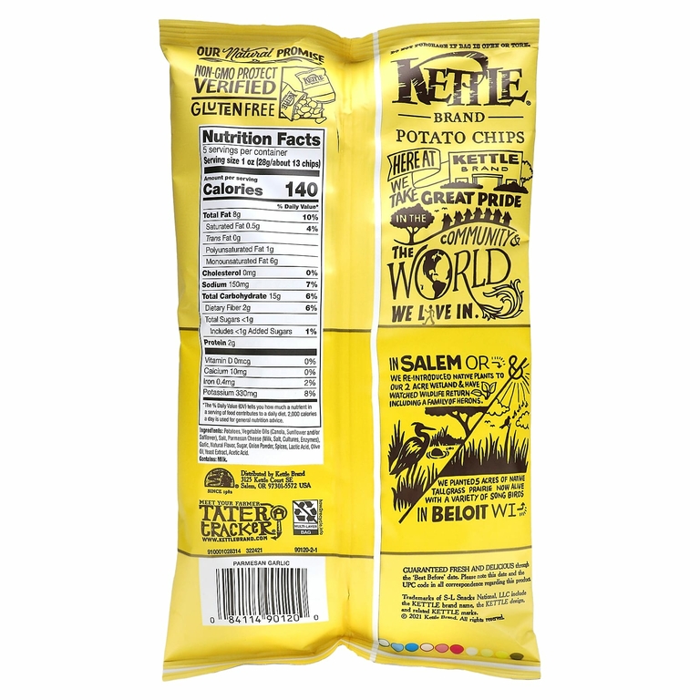 Kettle Foods, картофельные чипсы, со вкусом пармезана и чеснока, 141 г (5 унций)