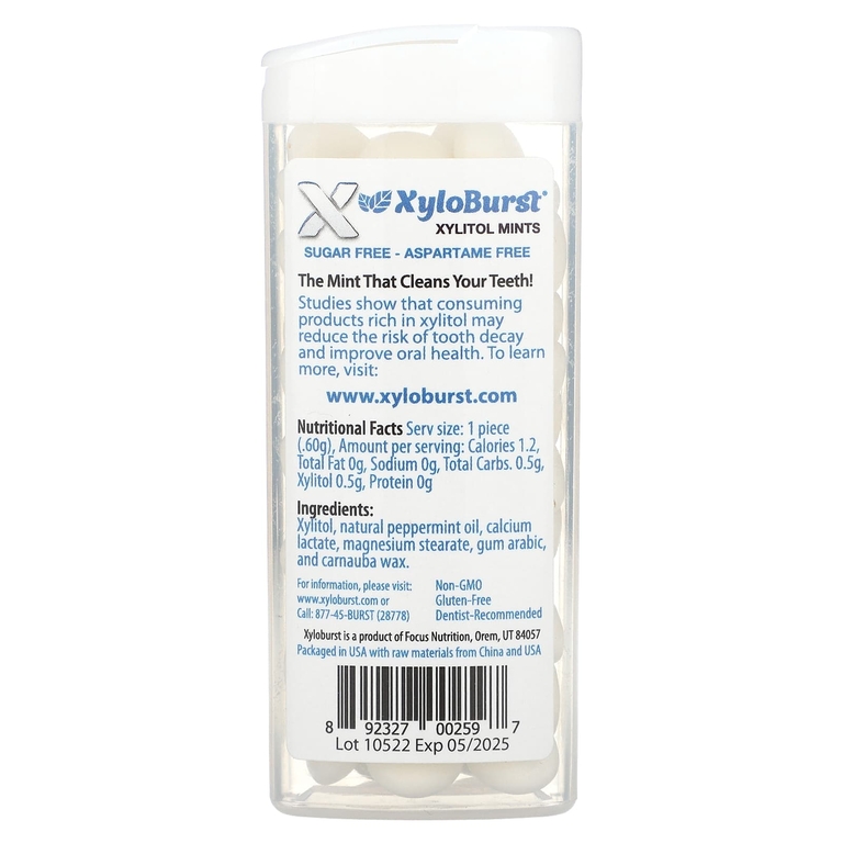 Xyloburst, подслащенные ксилитолом мятные конфеты, со вкусом перечной мяты, 60 шт., 36 г (1,27 унции)