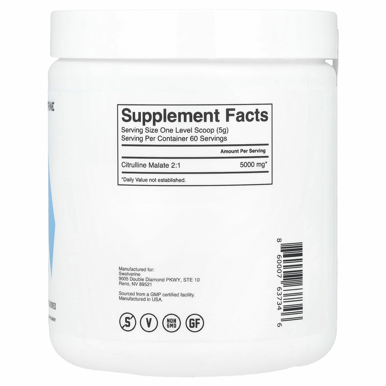 Swolverine, цитруллин малат, без добавок, 300 г (10,58 унции)
