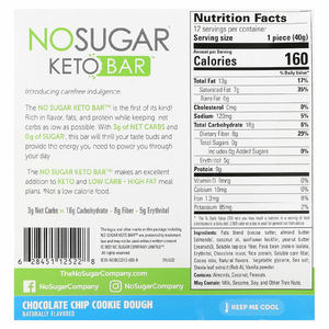 No Sugar Company, Keto Bar, тесто для печенья с шоколадной крошкой, 12 батончиков по 40 г (1,41 унции)