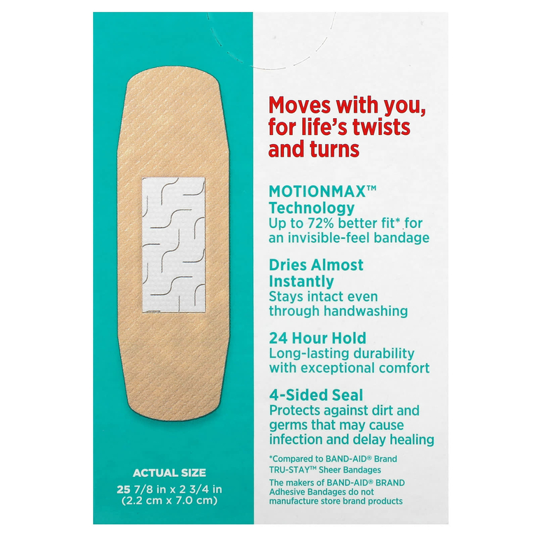 Band Aid, лейкопластыри, Skin-Flex, 25 шт. (Товар снят с продажи) 