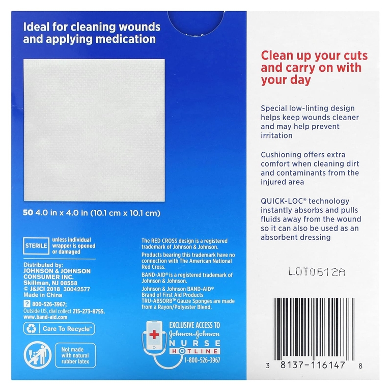 Band Aid, Tru-Absorb, марлевые губки, большие, 50 губок (Товар снят с продажи) 