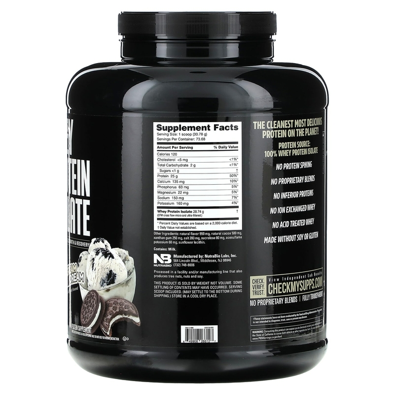 NutraBio, изолят сывороточного протеина, со вкусом мороженого и печенья, 2268 г (5 фунтов)