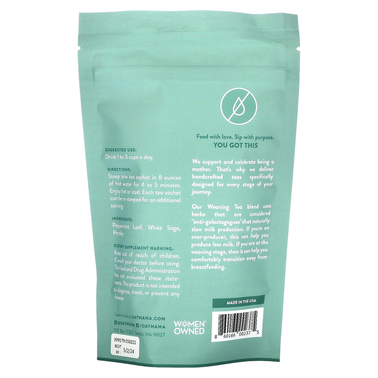 Oat Mama, чай, перечная мята, без кофеина, 14 пакетиков, 32 г