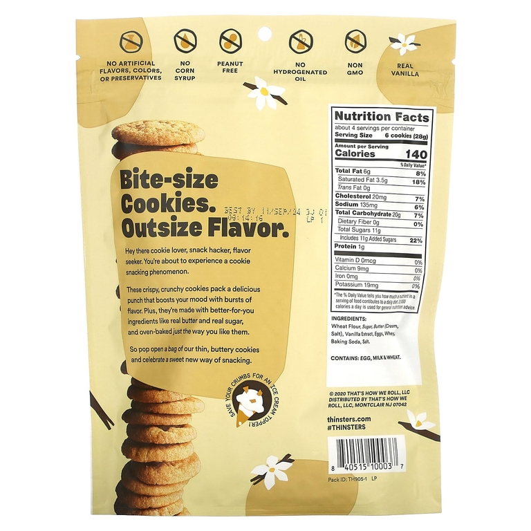 Thinsters, CookieThins, стручки ванили, 113 г (4 унции) (Товар снят с продажи) 