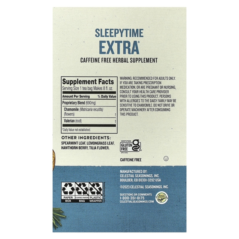 Celestial Seasonings, Wellness Tea, Sleepytime Extra®, без кофеина, 40 чайных пакетиков, 71 г (2,5 унции)