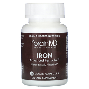 BrainMD, железо, 30 веганских капсул (25 мг в 1 капсуле)