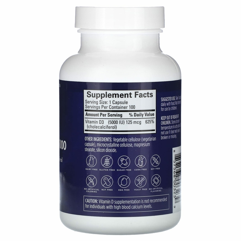 BrainMD, Витамин D3 5000, 125 мкг (5000 МЕ), 100 капсул
