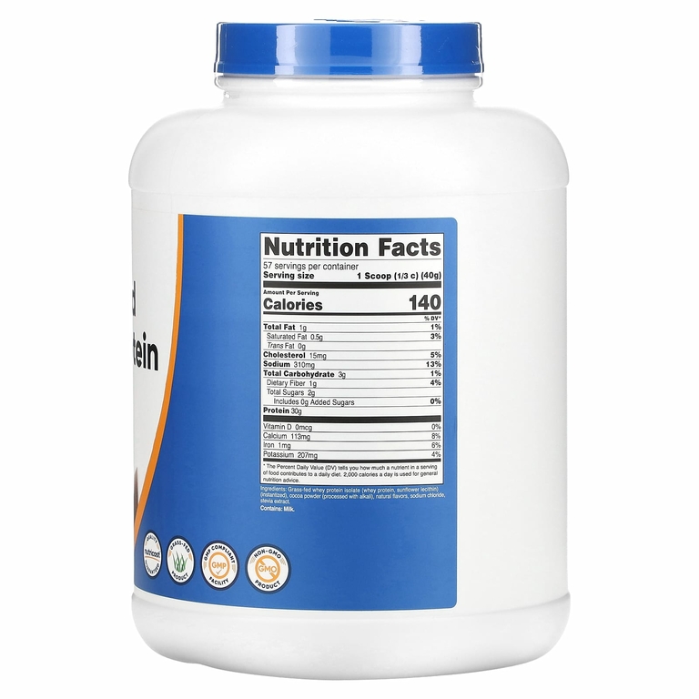 Nutricost, изолят сывороточного протеина от коров травяного откорма, со вкусом молочного шоколада, 2268 г (5 фунтов) (Товар снят с продажи) 