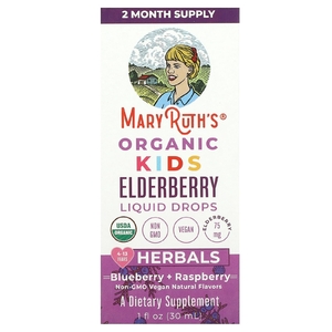 MaryRuth's, Organic, жидкие капли из бузины для детей, от 4 до 13 лет, голубика и малина, 75 мг, 30 мл (1 жидк. Унция)