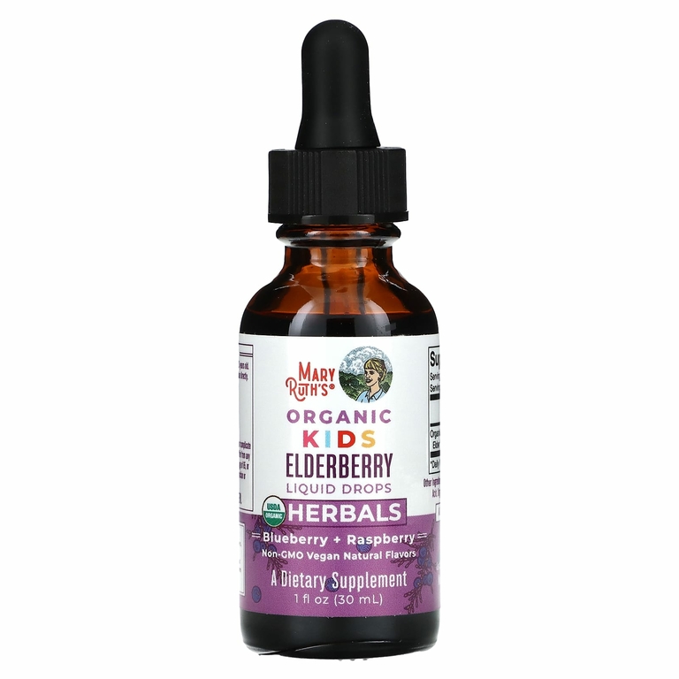 MaryRuth's, Organic, жидкие капли из бузины для детей, от 4 до 13 лет, голубика и малина, 75 мг, 30 мл (1 жидк. Унция)