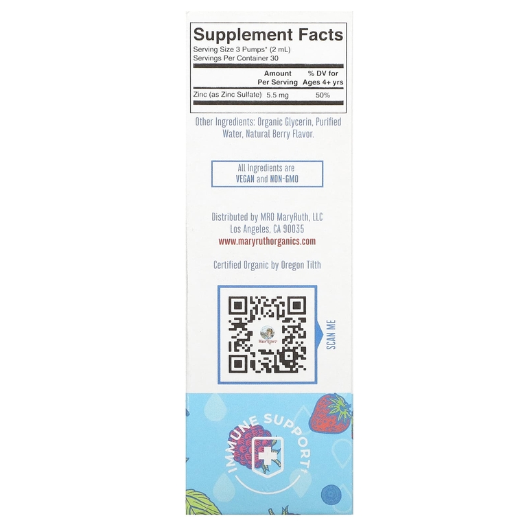 MaryRuth's, Organic Kids Ionic Zinc Liquid Drops, для детей от 4 до 13 лет, со вкусом ягод, 60 мл (2 жидк. Унции) (5,5 мг на порцию)