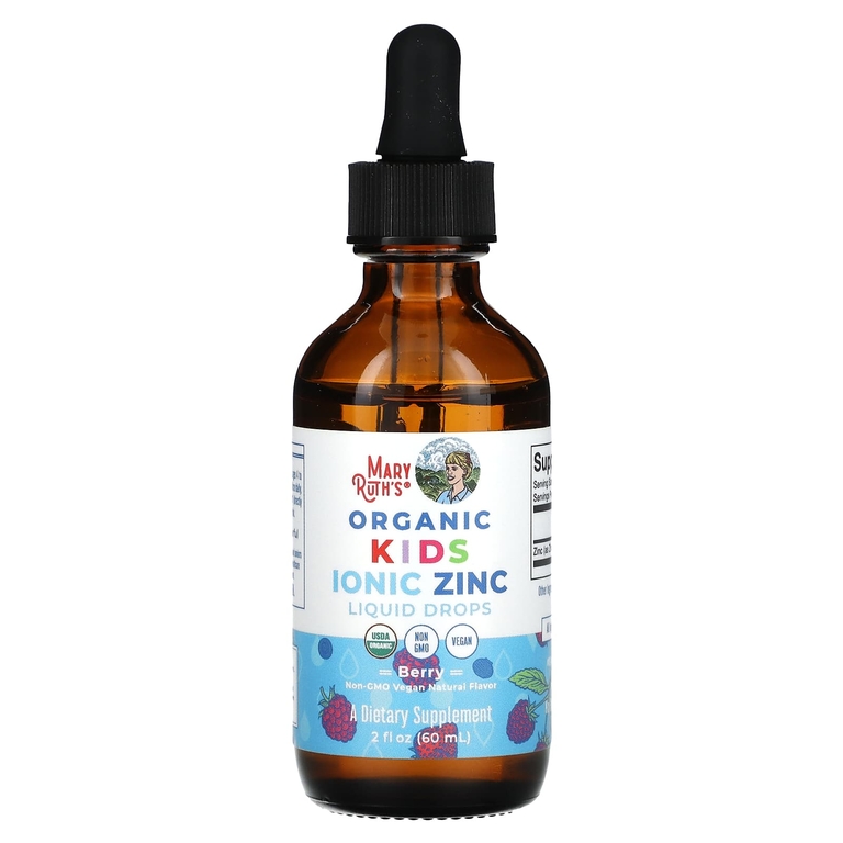 MaryRuth's, Organic Kids Ionic Zinc Liquid Drops, для детей от 4 до 13 лет, со вкусом ягод, 60 мл (2 жидк. Унции) (5,5 мг на порцию)