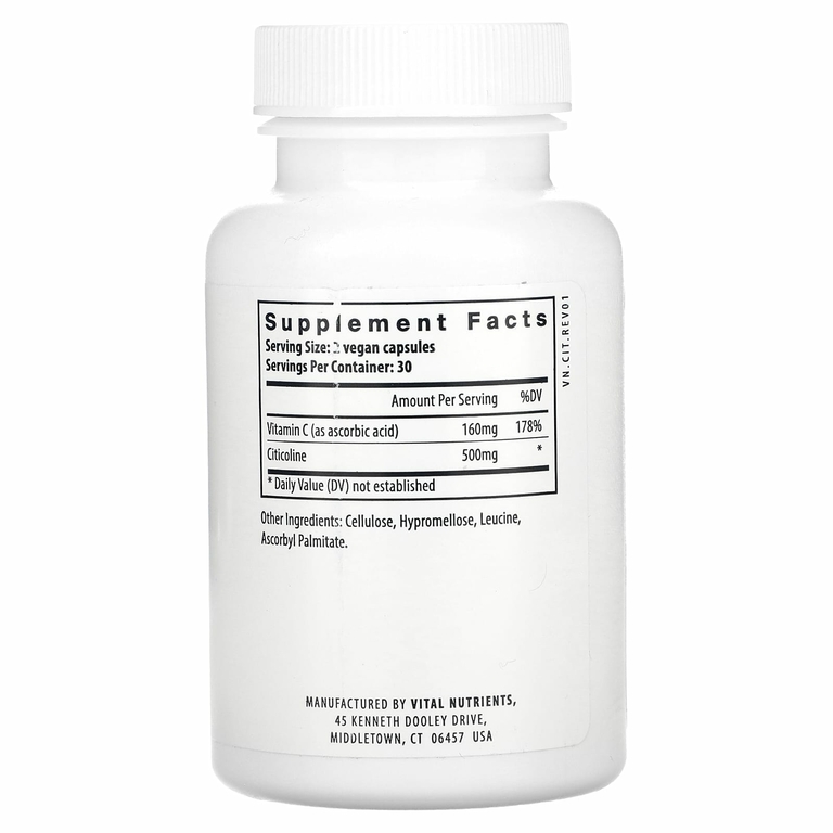 Vital Nutrients, цитиколин, 60 веганских капсул