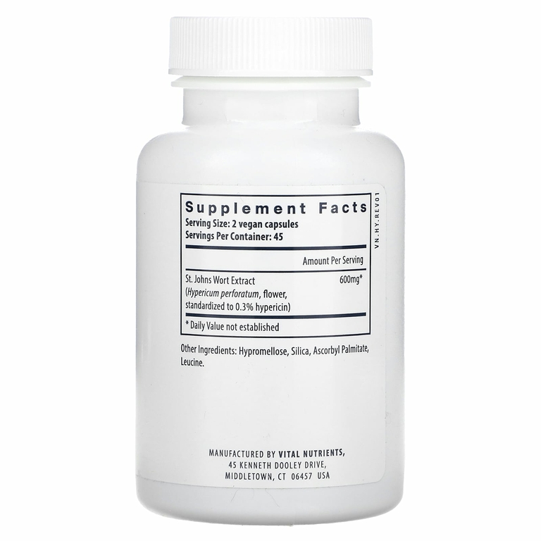 Vital Nutrients, Зверобой, 600 мг, 90 веганских капсул (300 мг в каждой капсуле)