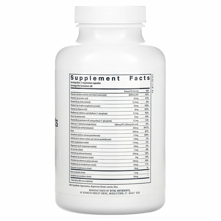 Vital Nutrients, мультипитательный цитрат/малат (без меди и железа), 180 вегетарианских капсул