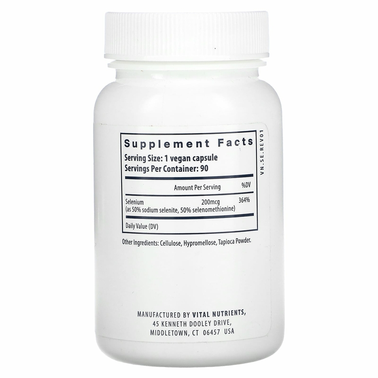 Vital Nutrients, Селен, 90 веганских капсул (200 мкг в каждой капсуле)