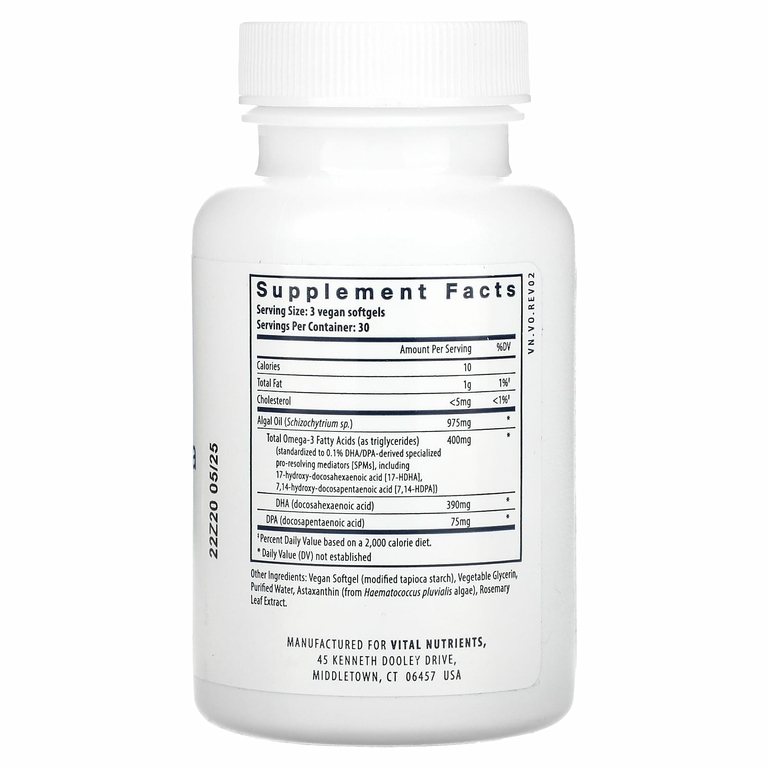 Vital Nutrients, ультрачистая, веганская омега омега SPM+, 90 веганских капсул