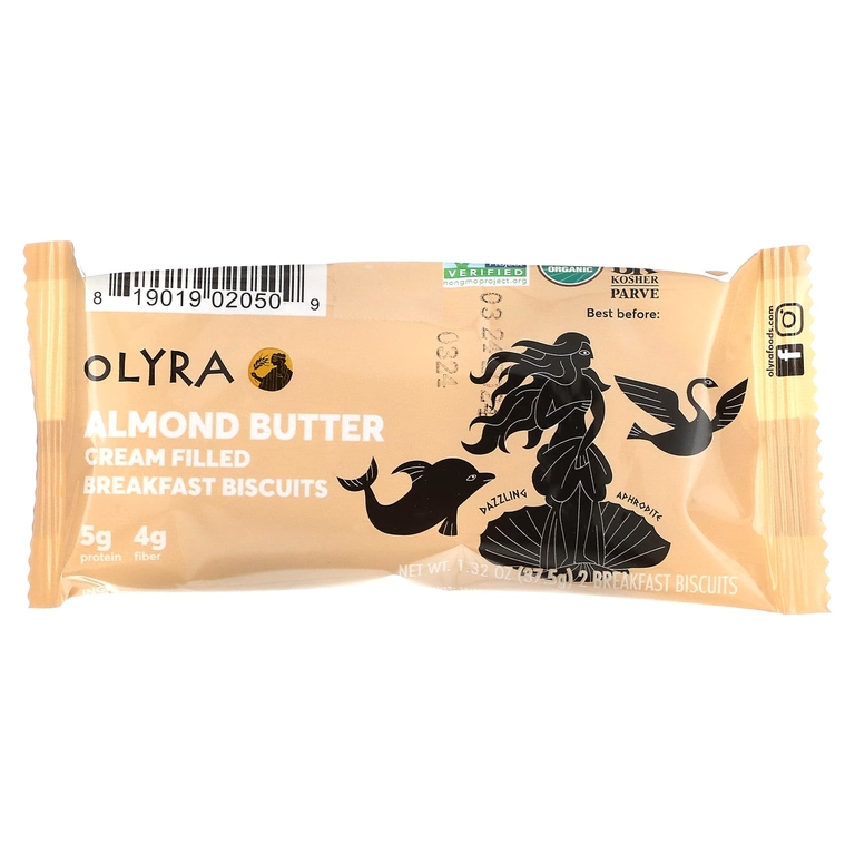 Olyra, органическое печенье для завтрака, с миндальной начинкой и кремом, 4 упаковки по 37,5 г (1,32 унции) (Товар снят с продажи) 
