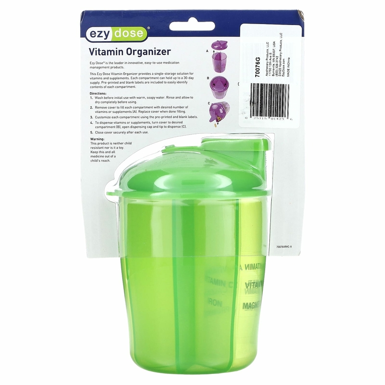 Ezy Dose, Витаминный органайзер с этикетками, зеленый, 1 шт.