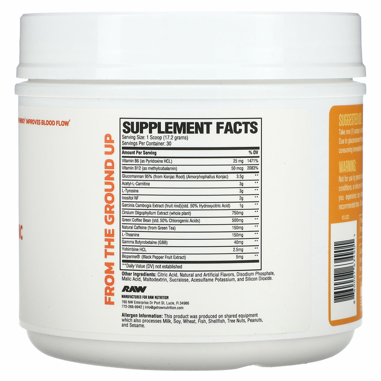 Raw Nutrition, Burn, термогенный порошок, со вкусом персика, 516 г (18,2 унции)