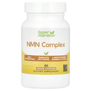 Super Nutrition, комплекс с NMN, транс-ресвератролом, фитосомным комплексом кверцетина, апигенином и лютеолином, 60 вегетарианских капсул