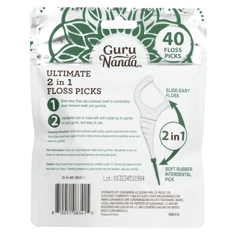 GuruNanda, Ultimate 2 in 1 Floss Picks, дикая мята, 40 шт.