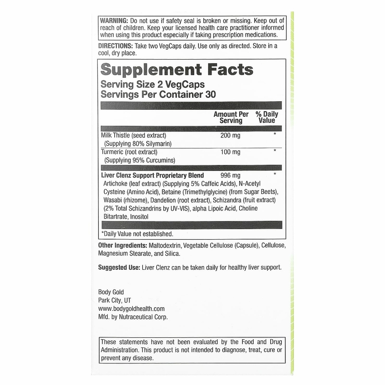 BodyGold, Liver Clenz, 60 растительных капсул