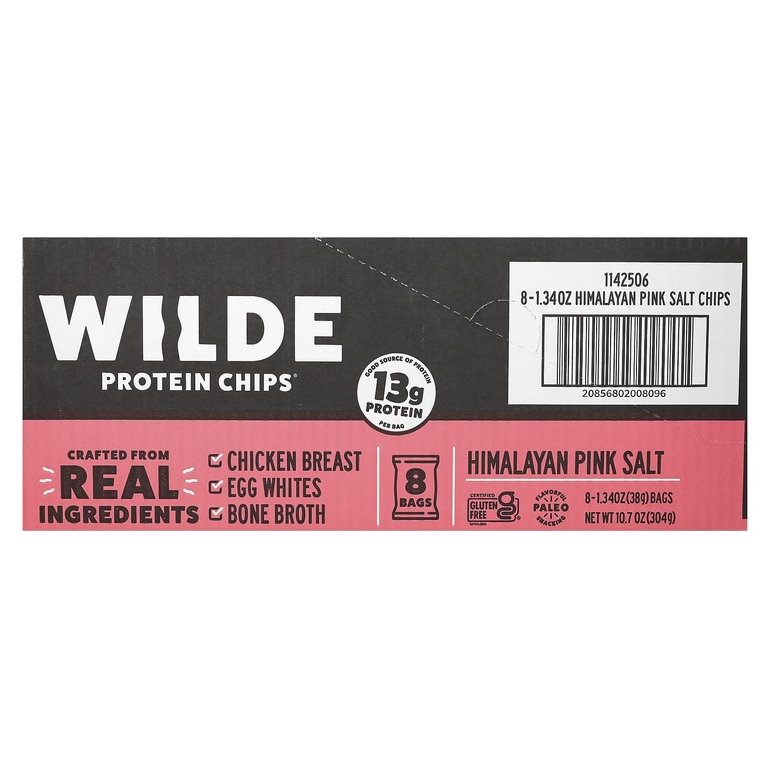 Wilde Brands, протеиновые чипсы, гималайская розовая соль, 8 пакетиков по 38 г (1,34 унции)