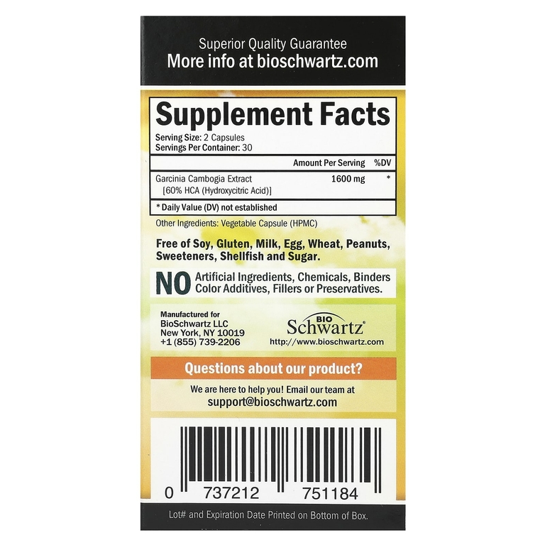 BioSchwartz, Garcina Cambogia, максимальная эффективность, 60 капсул (800 мг в 1 капсуле)