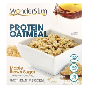 WonderSlim, протеиновая овсянка, с кленовым сиропом и коричневым сахаром, 7 пакетиков по 36 г (Товар снят с продажи) 