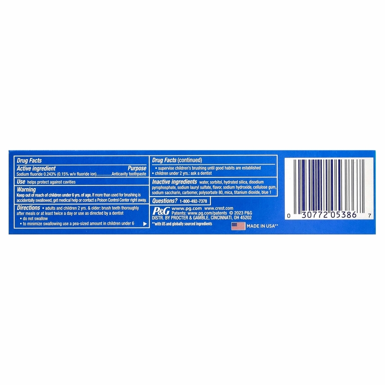 Crest, 3D White, зубная паста против кариеса с фтором, мятная мята, 65 г (2,3 унции)