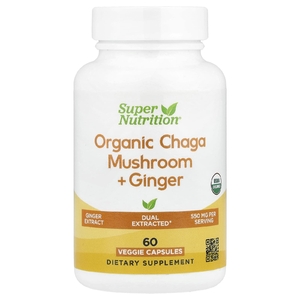 Super Nutrition, органический гриб чага с имбирём, 60 вегетарианских капсул