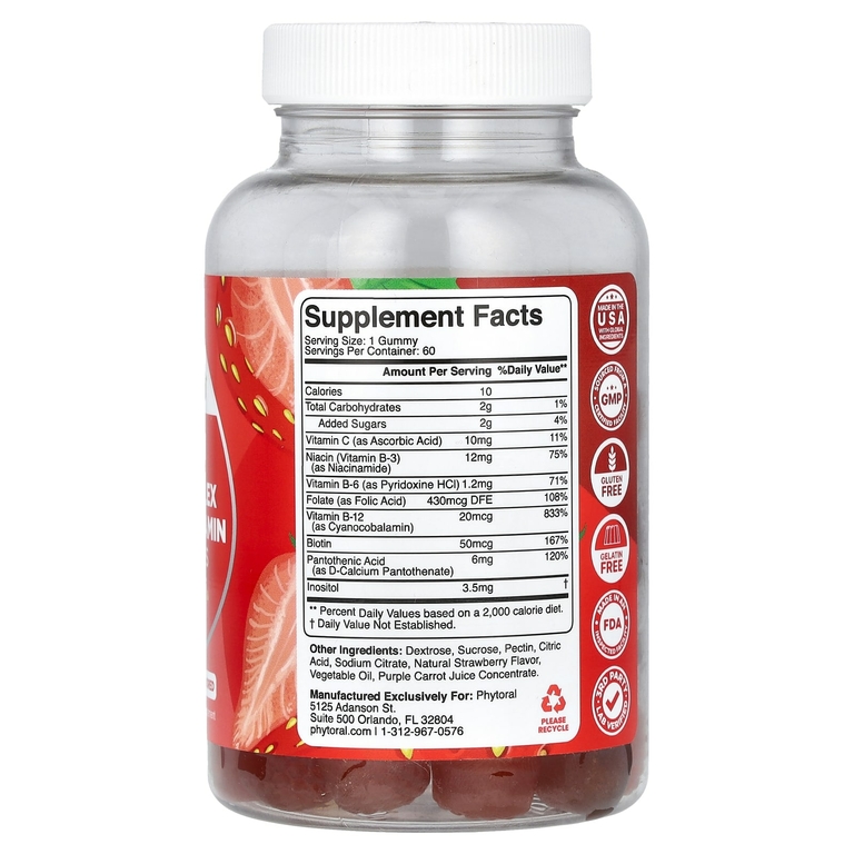 Phytoral, комплекс витаминов группы B, со вкусом клубники, 60 жевательных таблеток