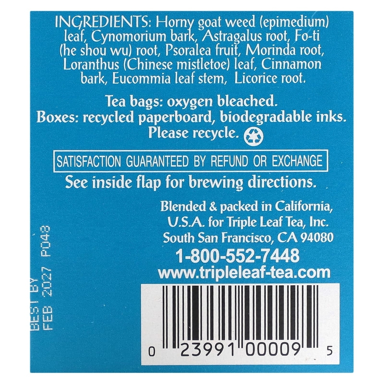 Triple Leaf Tea, горянка крупноцветковая, без кофеина, 20 чайных пакетиков, 38 г (1,34 унции)