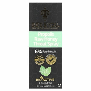 Bee & You, Спрей для горла с прополисом, необработанный мед, 30 мл (1 жидк. Унция)