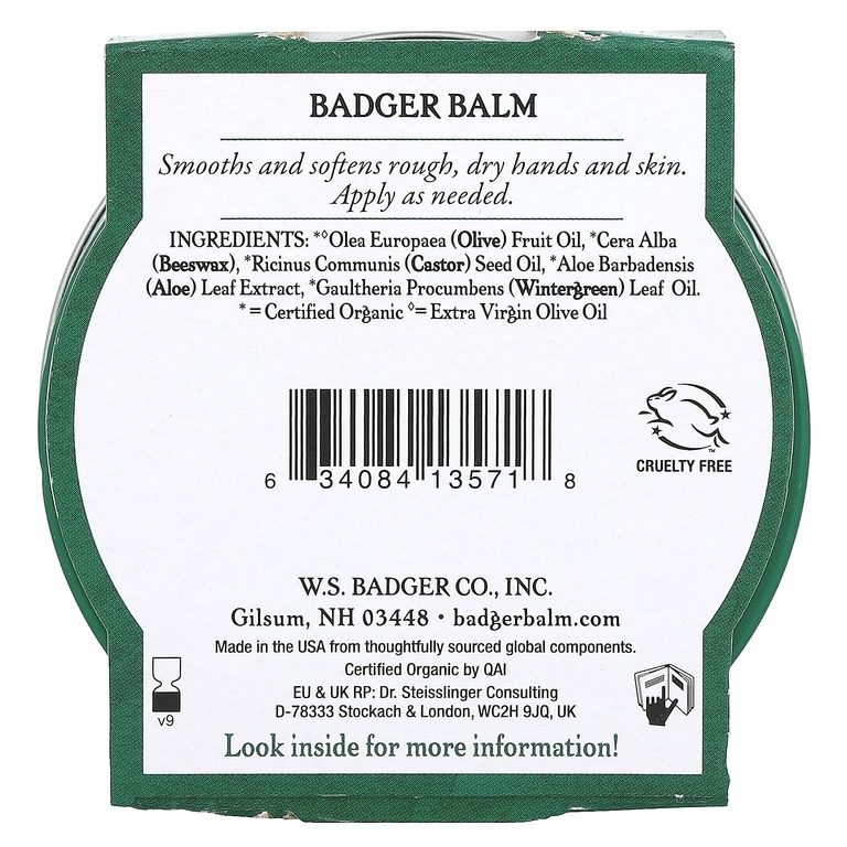 Badger, Сертифицированный органический барсучий бальзам для трудолюбивых рук, 56 г (2 унции)