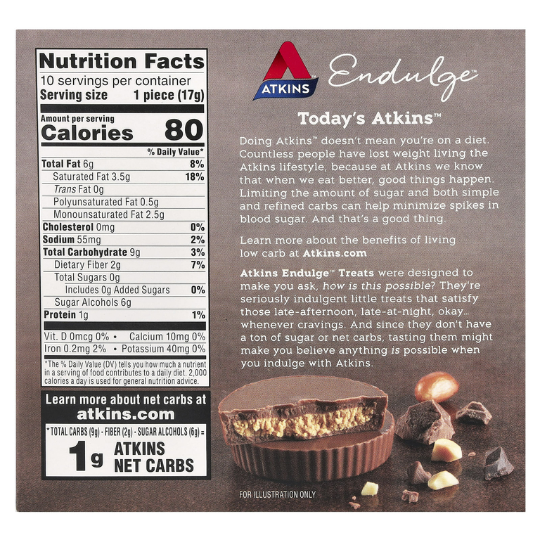 Atkins, Endulge ™, Treat, чашки с арахисовой пастой, 10 чашек по 17 г (0,6 унции)