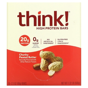 Think !, Высокопротеиновые батончики, кусочки арахисовой пасты, 10 батончиков по 60 г