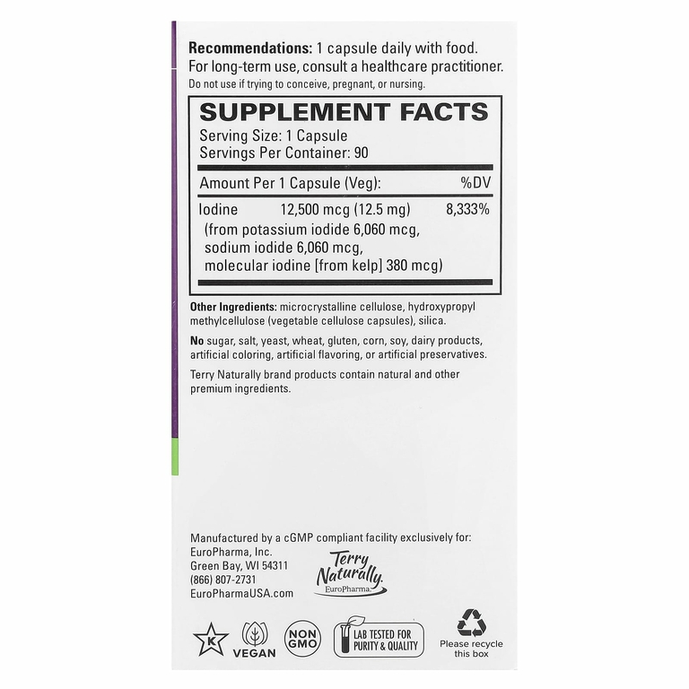 Terry Naturally, Tri-Iodine, 12,5 мг, 90 капсул