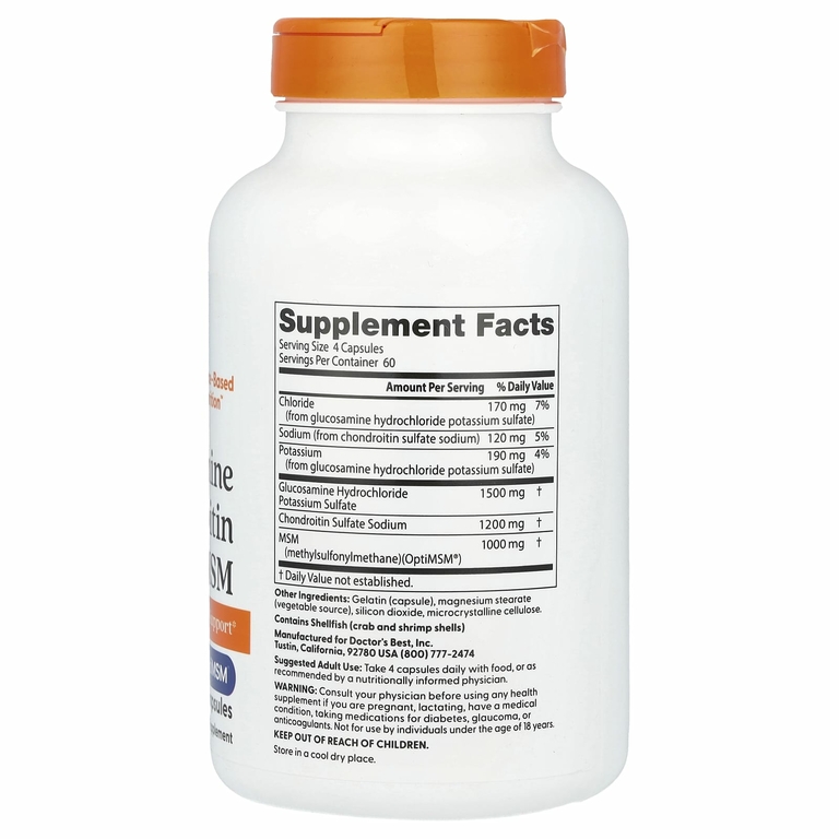 Doctor's Best, глюкозамин, хондроитин и МСМ с OptiMSM, 240 вегетарианских капсул