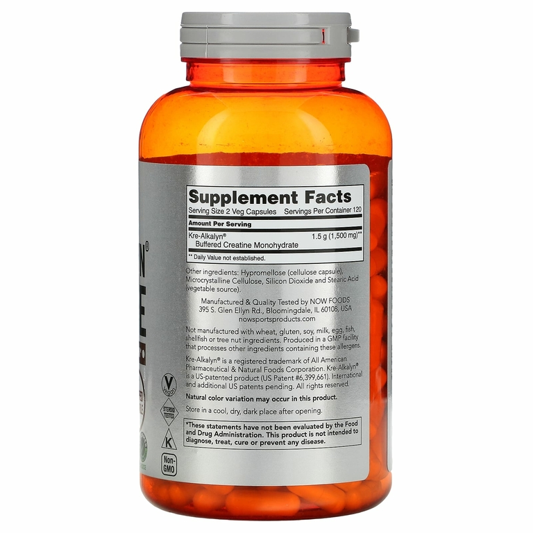 NOW Foods, Sports, Kre-Alkalyn креатин, 1500 мг, 240 растительных капсул (750 мг в 1 капсуле)
