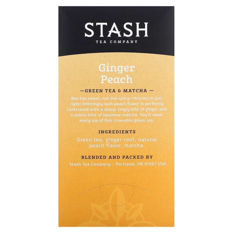 Stash Tea, Зеленый чай и матча, имбирь и персик, 18 чайных пакетиков, 36 г (1,2 унции)