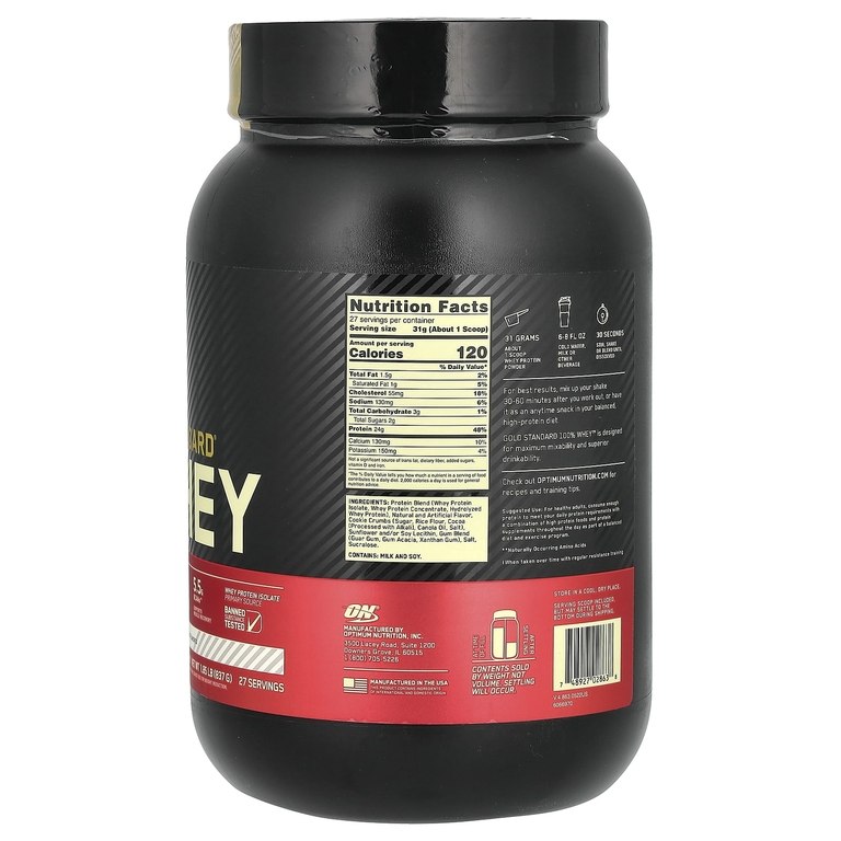 Optimum Nutrition, Gold Standard 100% Whey, сыворотка со вкусом печенья и сливок, 837 г (1,84 фунта)