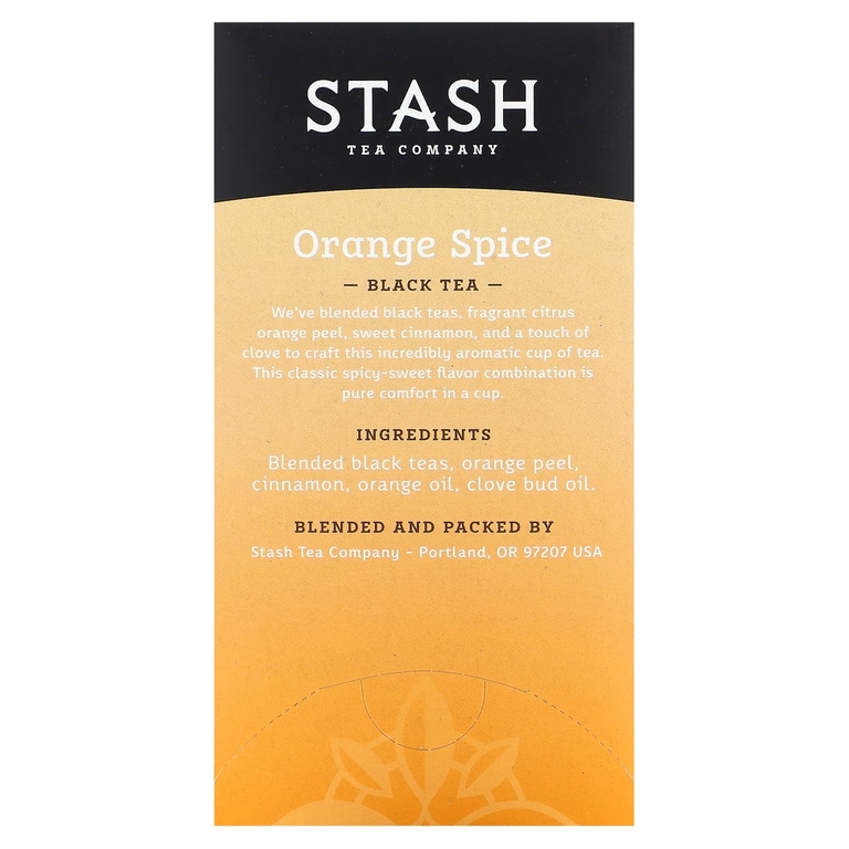 Stash Tea, Черный чай, апельсин, 20 чайных пакетиков, 38 г (1,3 унции)