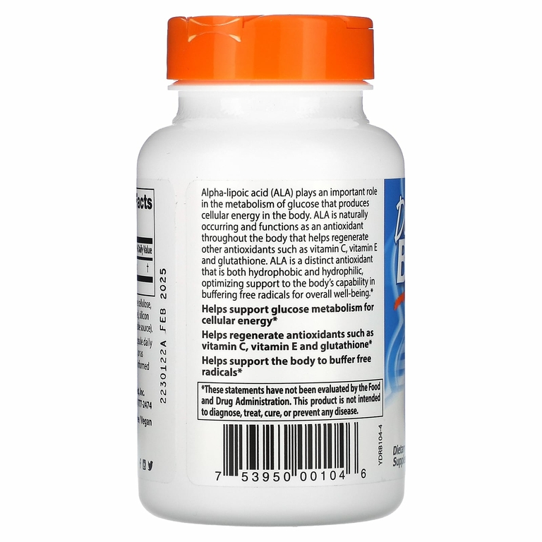 Doctor's Best, альфа-липоевая кислота 150, 150 мг, 120 растительных капсул