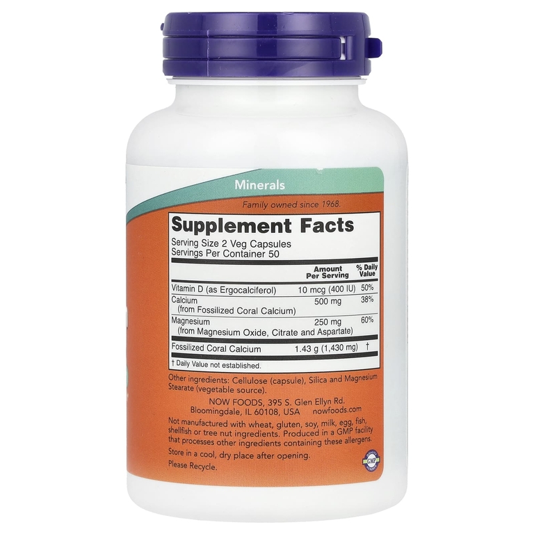 NOW Foods, Коралловый кальций плюс, 100 растительных капсул